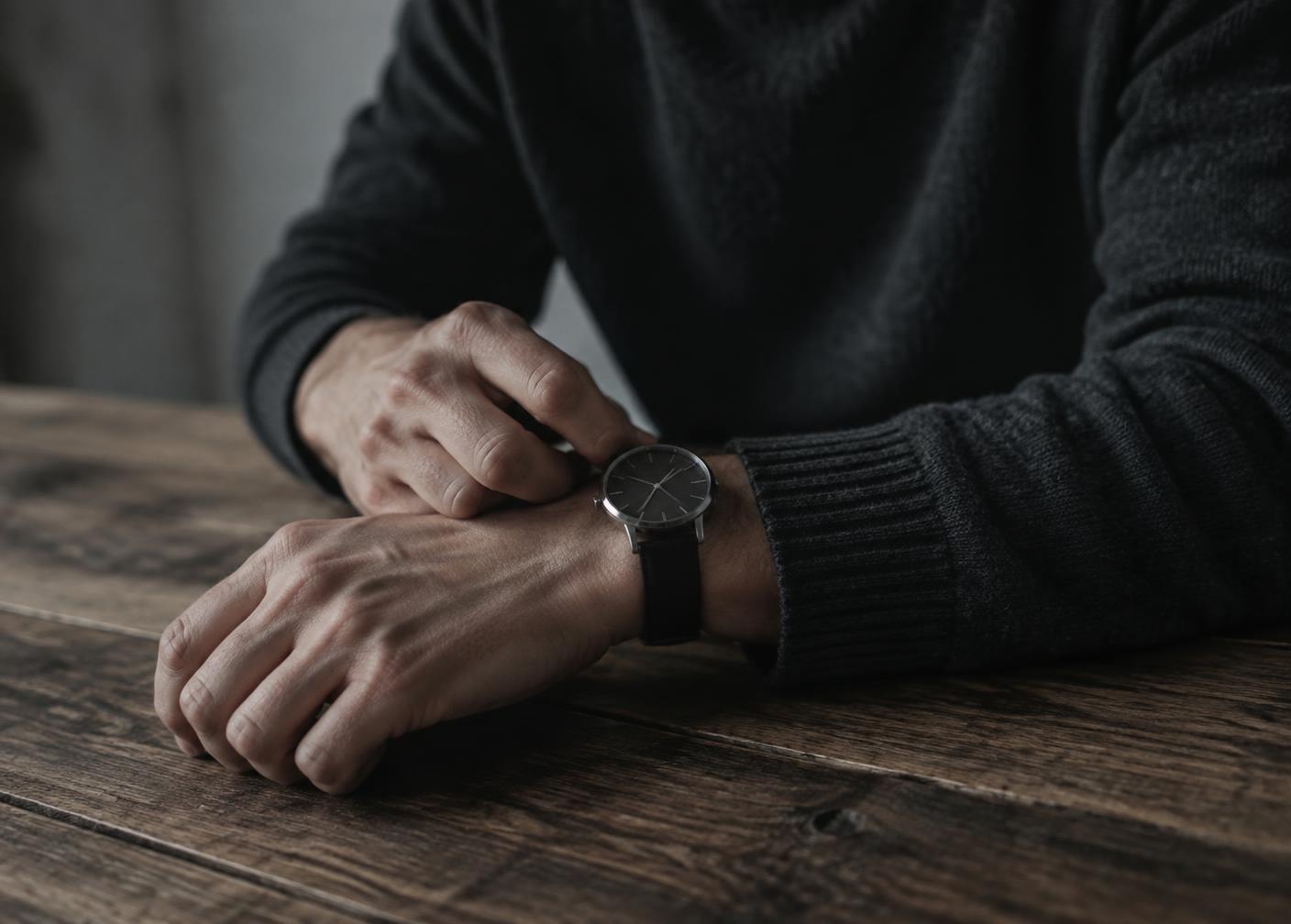 A considered personal detail in a dark, minimal setting